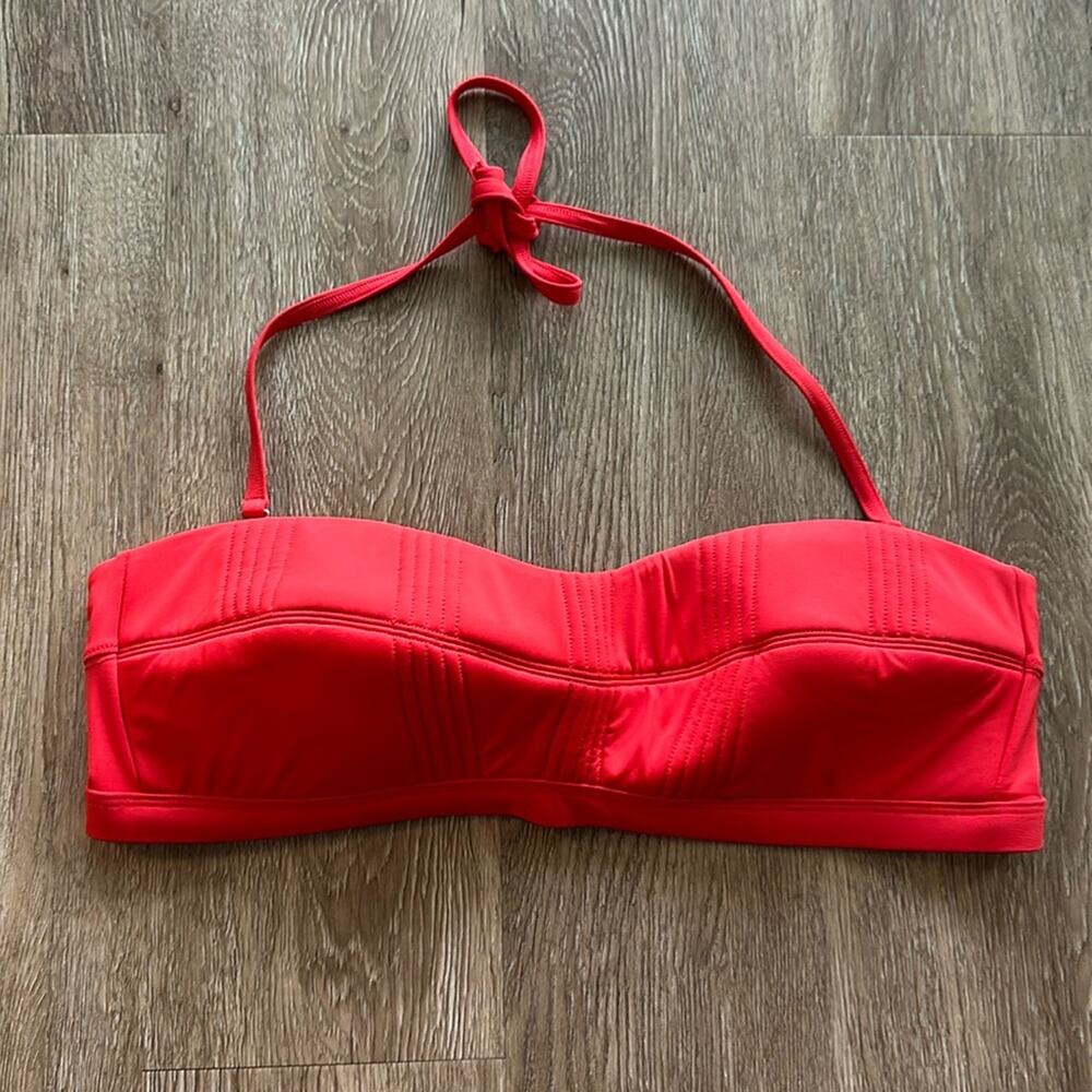 Athleta Smocked Bandeau Bikini Top Red Large Molded Cups Halter
